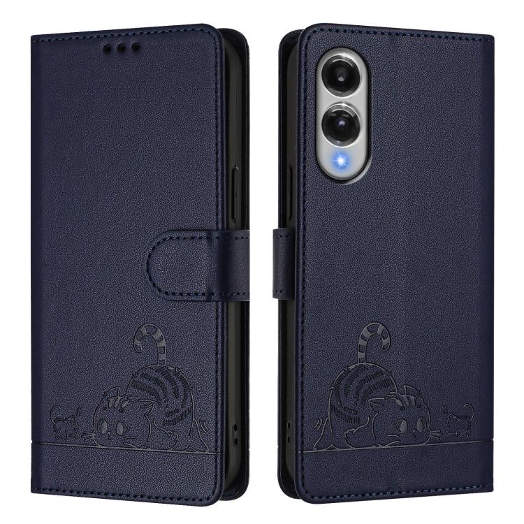 For Samsung Galaxy S25 Edge 5G Cat Rat Embossed Pattern RFID Leather Phone Case with Lanyard