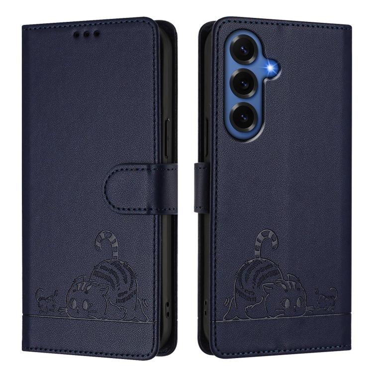 For Samsung Galaxy S26+ 5G Cat Rat Embossed Pattern RFID Leather Phone Case with Lanyard
