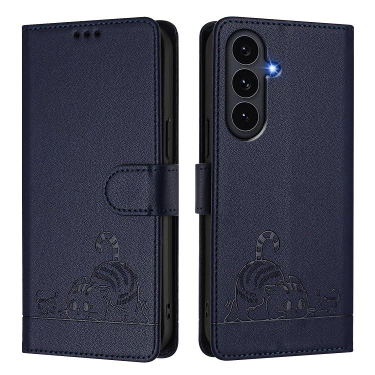 For Galaxy S26 FE 5G Cat Rat Embossed Pattern RFID Leather Phone Case with Lanyard