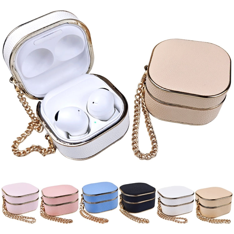 For Samsung Galaxy Buds2 / 2 Pro / Pro Litchi Texture Earbuds Box Leather Protective Case with Metal Bracelet
