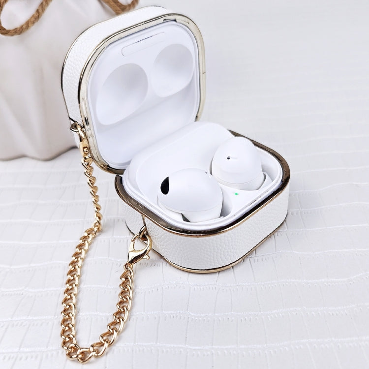 For Samsung Galaxy Buds2 / 2 Pro / Pro Litchi Texture Earbuds Box Leather Protective Case with Metal Bracelet