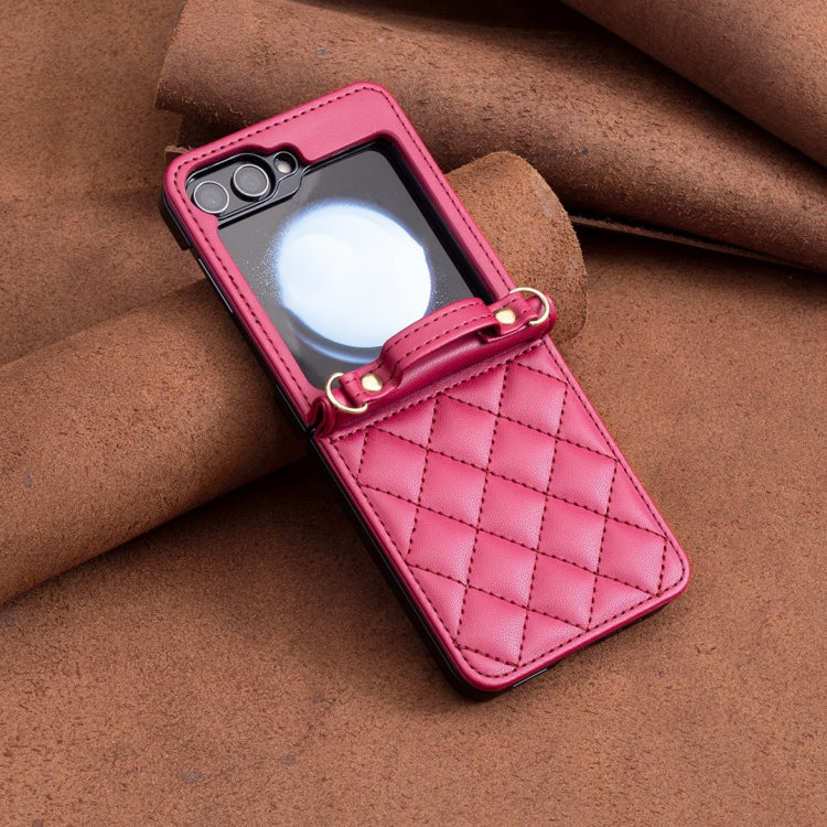 For Samsung Galaxy Z Flip7 FE / Flip6 Rhombus-shaped Crossbody Lanyard Leather Phone Case
