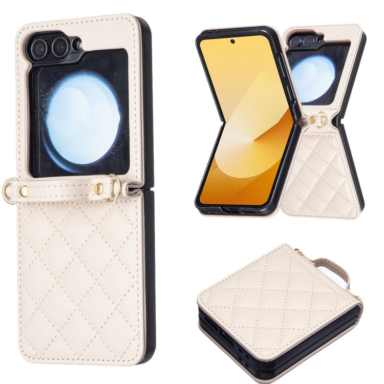 For Samsung Galaxy Z Flip7 FE / Flip6 Rhombus-shaped Crossbody Lanyard Leather Phone Case