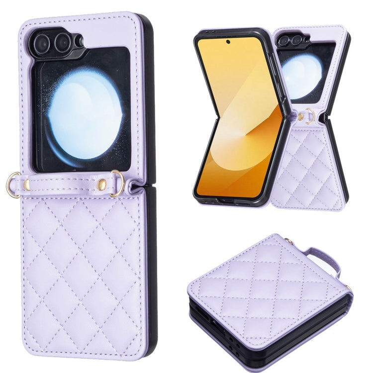 For Samsung Galaxy Z Flip7 FE / Flip6 Rhombus-shaped Crossbody Lanyard Leather Phone Case