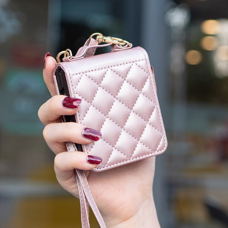 For Samsung Galaxy Z Flip7 FE / Flip6 Rhombus-shaped Crossbody Lanyard Leather Phone Case