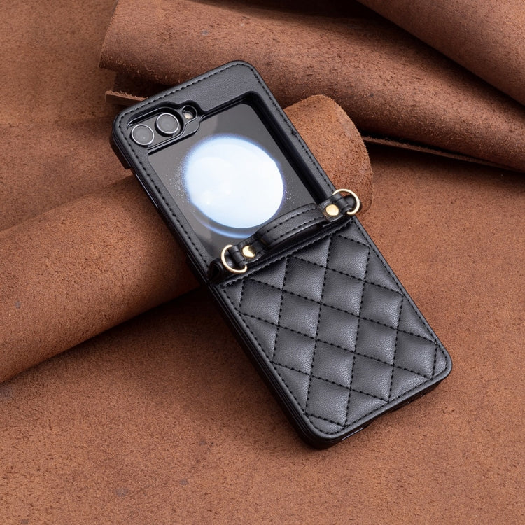 For Samsung Galaxy Z Flip5 Rhombus-shaped Crossbody Lanyard Leather Phone Case