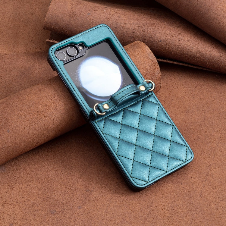 For Samsung Galaxy Z Flip5 Rhombus-shaped Crossbody Lanyard Leather Phone Case