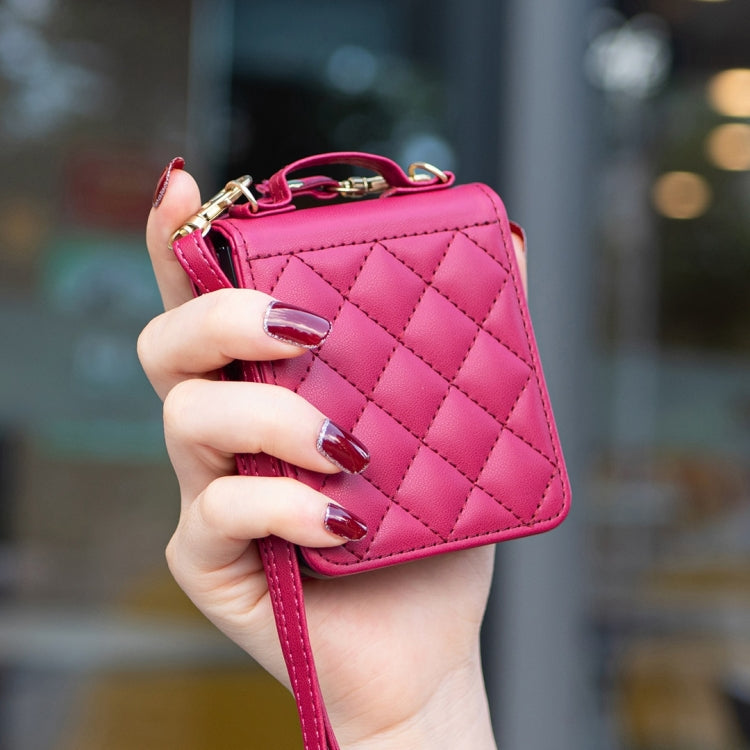 For Samsung Galaxy Z Flip5 Rhombus-shaped Crossbody Lanyard Leather Phone Case