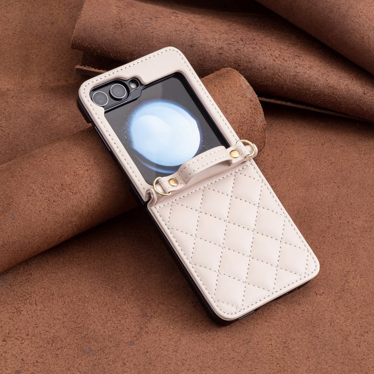 For Samsung Galaxy Z Flip5 Rhombus-shaped Crossbody Lanyard Leather Phone Case