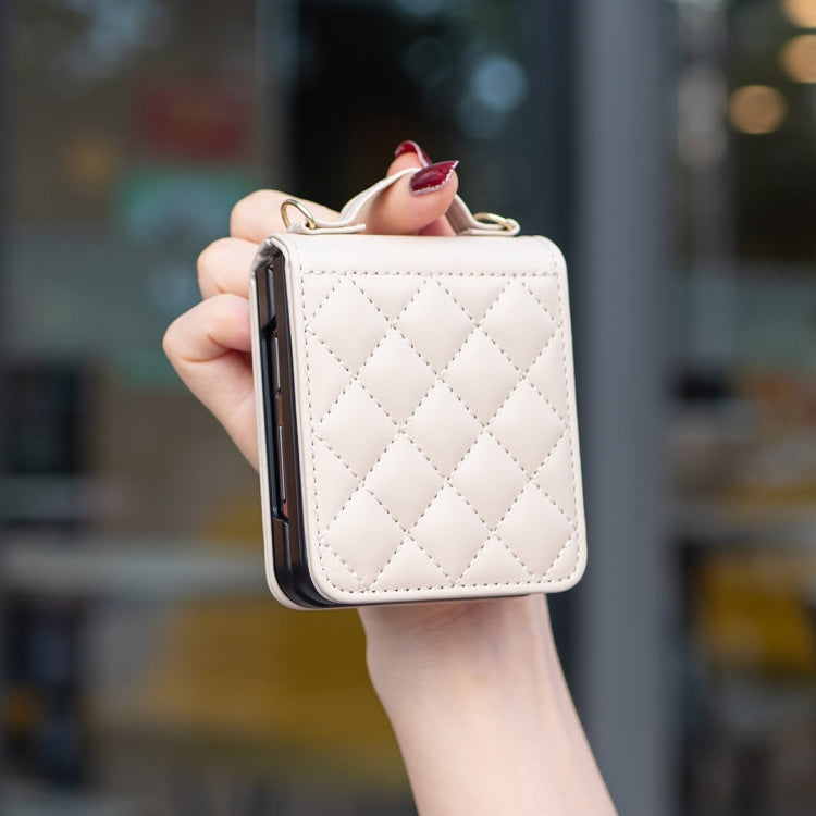 For Samsung Galaxy Z Flip5 Rhombus-shaped Crossbody Lanyard Leather Phone Case