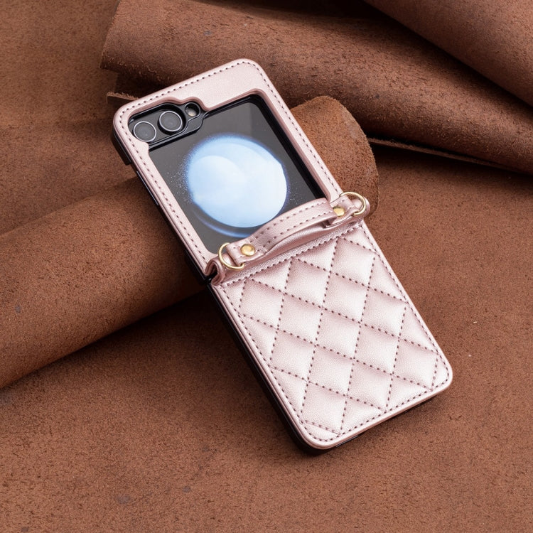 For Samsung Galaxy Z Flip5 Rhombus-shaped Crossbody Lanyard Leather Phone Case