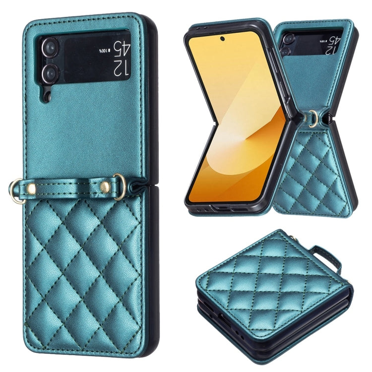 For Samsung Galaxy Z Flip4 Rhombus-shaped Crossbody Lanyard Leather Phone Case