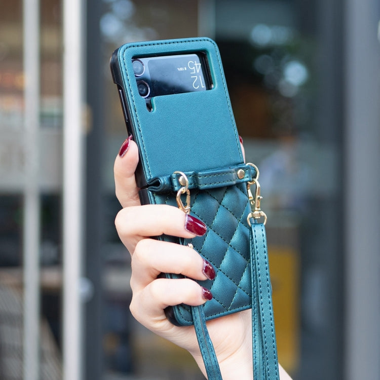 For Samsung Galaxy Z Flip4 Rhombus-shaped Crossbody Lanyard Leather Phone Case