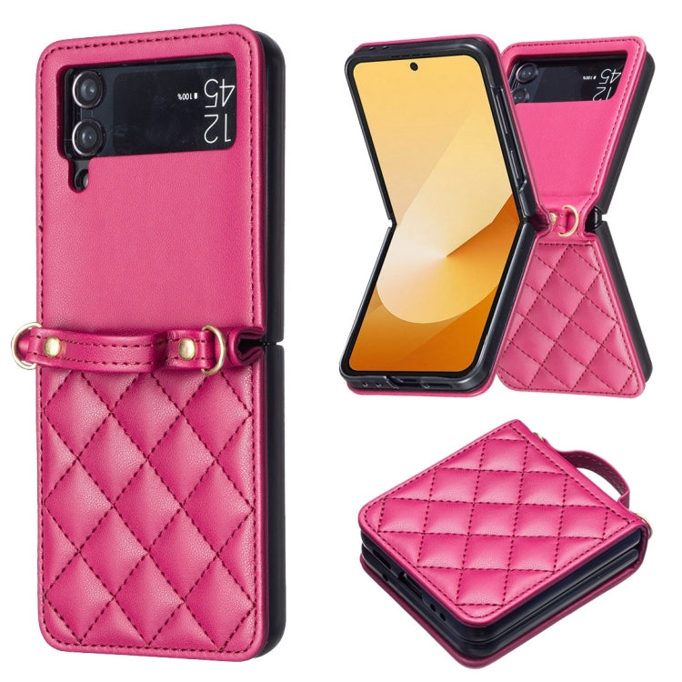 For Samsung Galaxy Z Flip4 Rhombus-shaped Crossbody Lanyard Leather Phone Case