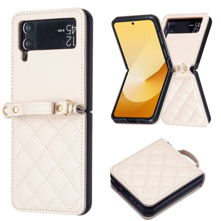 For Samsung Galaxy Z Flip4 Rhombus-shaped Crossbody Lanyard Leather Phone Case