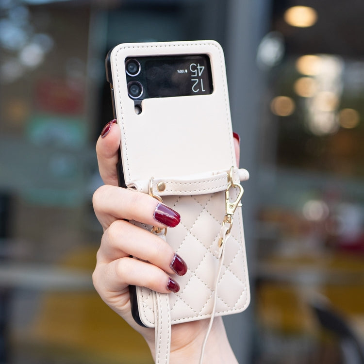 For Samsung Galaxy Z Flip4 Rhombus-shaped Crossbody Lanyard Leather Phone Case