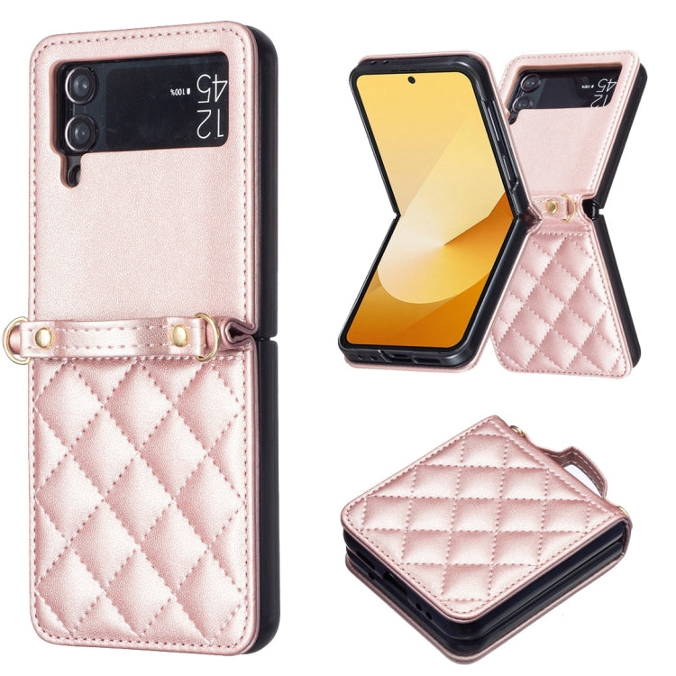 For Samsung Galaxy Z Flip4 Rhombus-shaped Crossbody Lanyard Leather Phone Case