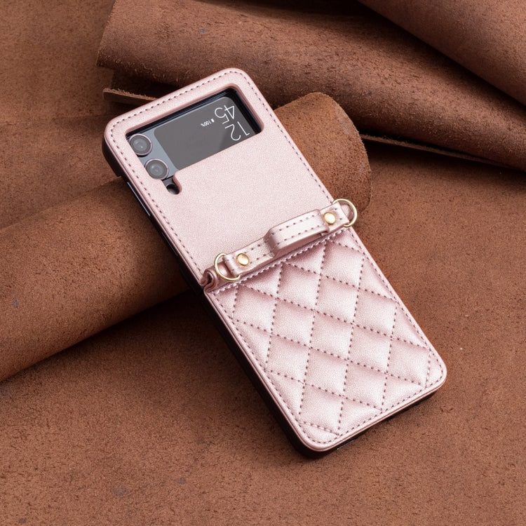 For Samsung Galaxy Z Flip4 Rhombus-shaped Crossbody Lanyard Leather Phone Case