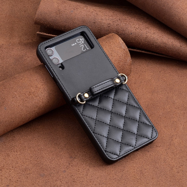 For Samsung Galaxy Z Flip3 Rhombus-shaped Crossbody Lanyard Leather Phone Case