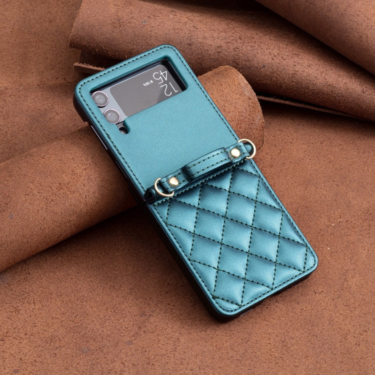 For Samsung Galaxy Z Flip3 Rhombus-shaped Crossbody Lanyard Leather Phone Case