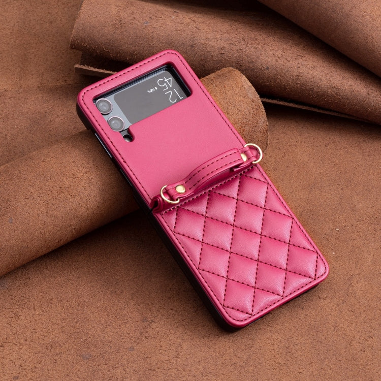 For Samsung Galaxy Z Flip3 Rhombus-shaped Crossbody Lanyard Leather Phone Case