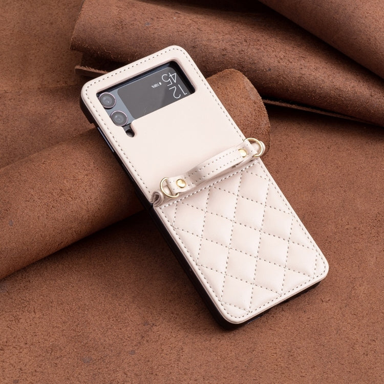 For Samsung Galaxy Z Flip3 Rhombus-shaped Crossbody Lanyard Leather Phone Case