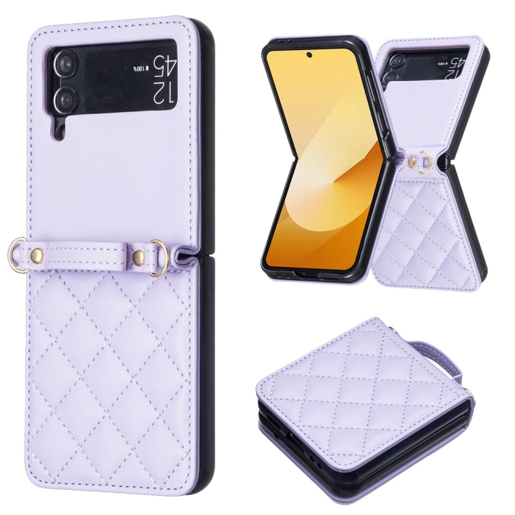 For Samsung Galaxy Z Flip3 Rhombus-shaped Crossbody Lanyard Leather Phone Case