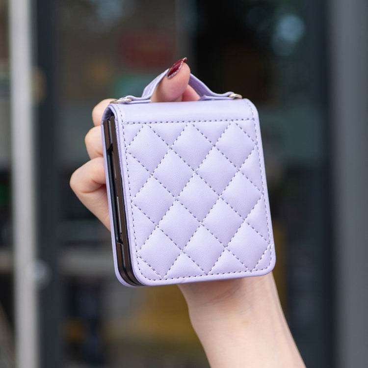 For Samsung Galaxy Z Flip3 Rhombus-shaped Crossbody Lanyard Leather Phone Case
