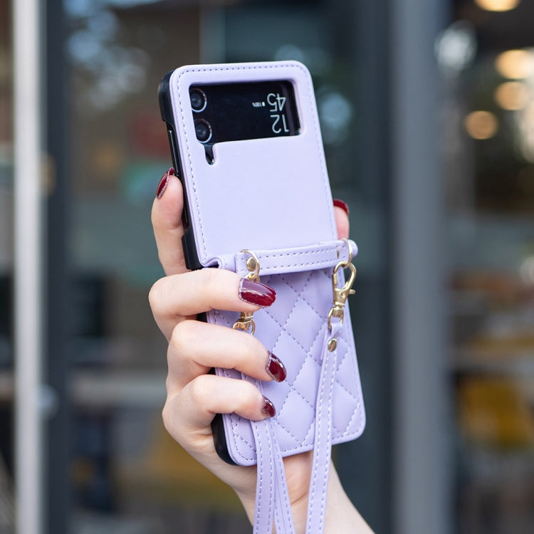 For Samsung Galaxy Z Flip3 Rhombus-shaped Crossbody Lanyard Leather Phone Case