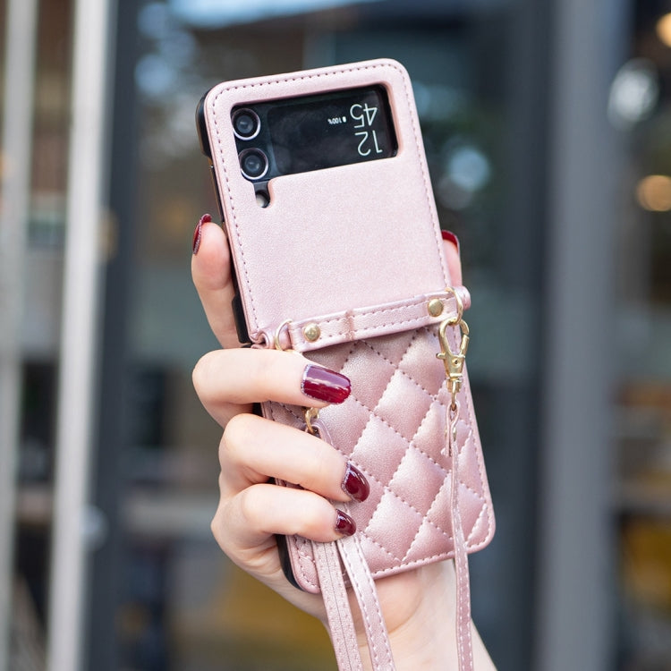 For Samsung Galaxy Z Flip3 Rhombus-shaped Crossbody Lanyard Leather Phone Case