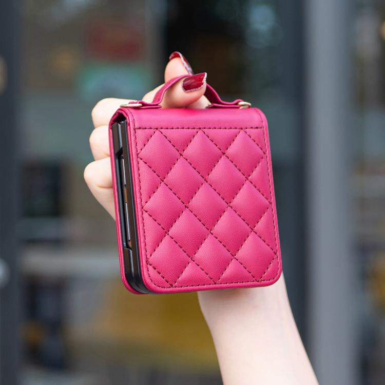 For Samsung Galaxy Z Flip7 Rhombus-shaped Crossbody Lanyard Leather Phone Case