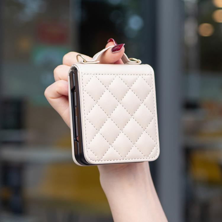 For Samsung Galaxy Z Flip7 Rhombus-shaped Crossbody Lanyard Leather Phone Case