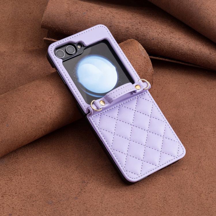 For Samsung Galaxy Z Flip7 Rhombus-shaped Crossbody Lanyard Leather Phone Case