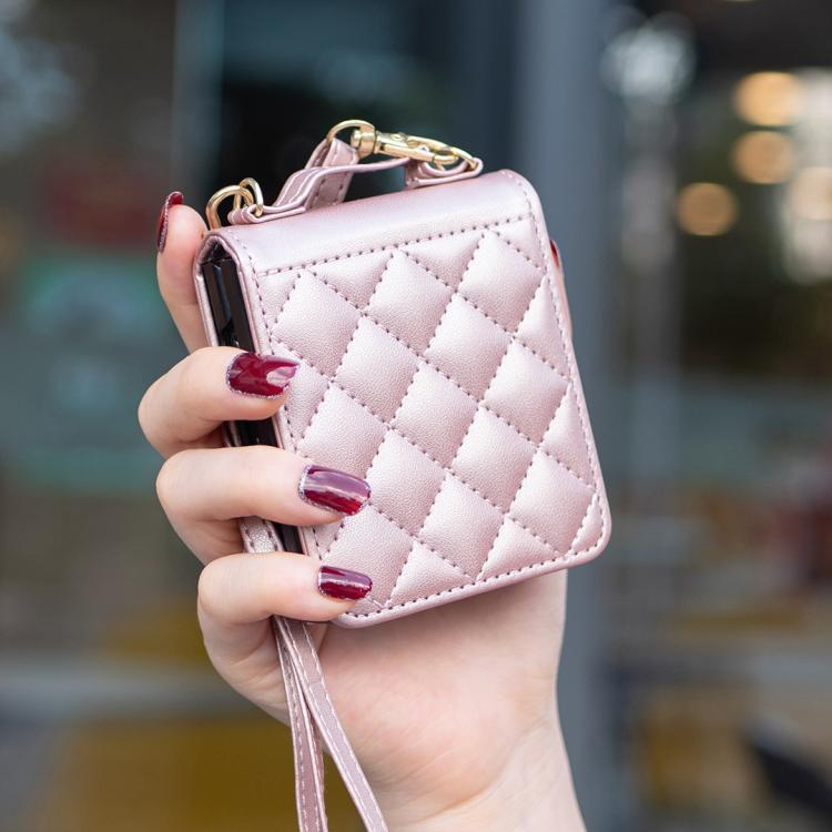 For Samsung Galaxy Z Flip7 Rhombus-shaped Crossbody Lanyard Leather Phone Case
