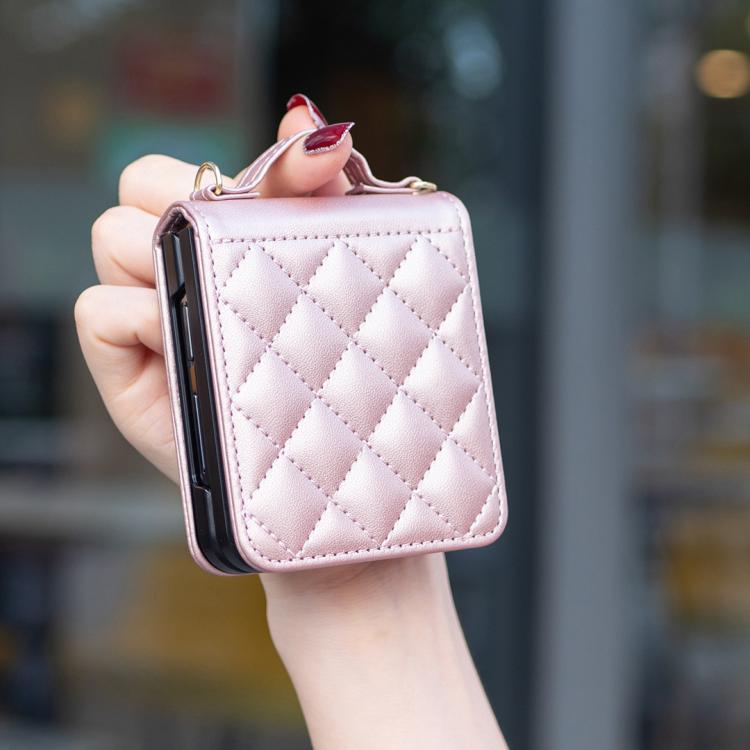 For Samsung Galaxy Z Flip7 Rhombus-shaped Crossbody Lanyard Leather Phone Case