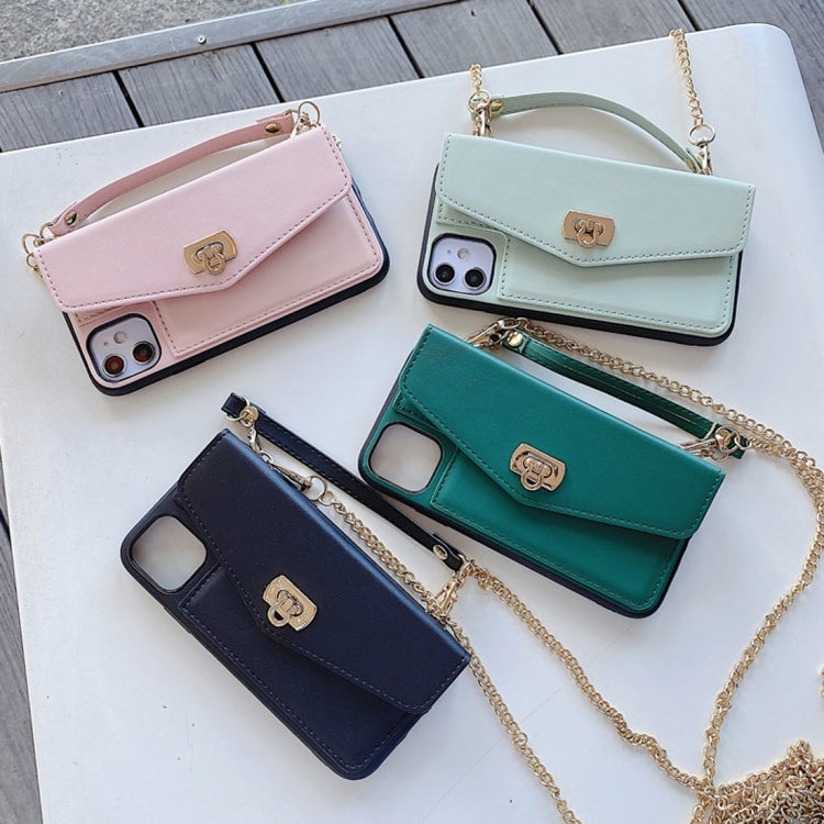 For iPhone 11 Creative Solid Color Handheld Leather Case with Wallet & Chain