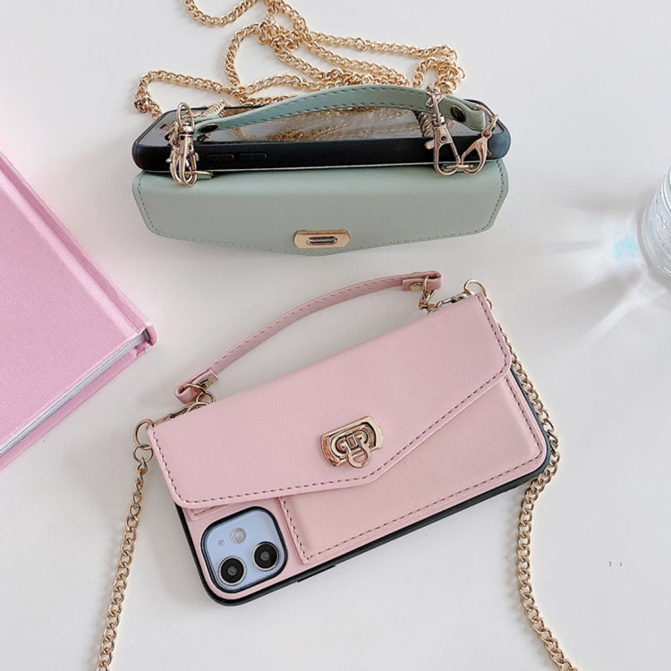 For iPhone 11 Pro Max Creative Solid Color Handheld Leather Case with Wallet & Chain