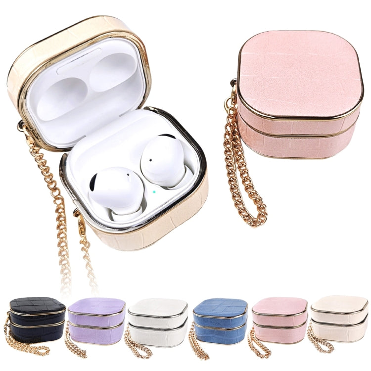 For Samsung Galaxy Buds2 / 2 Pro Crocodile Texture Earbuds Box Leather Protective Case with Metal Bracelet
