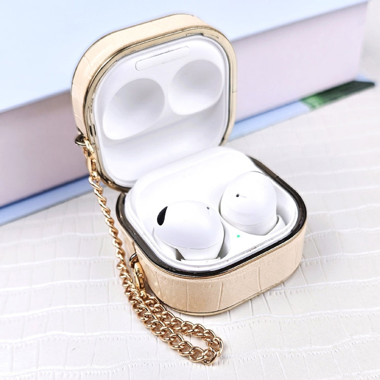 For Samsung Galaxy Buds2 / 2 Pro Crocodile Texture Earbuds Box Leather Protective Case with Metal Bracelet