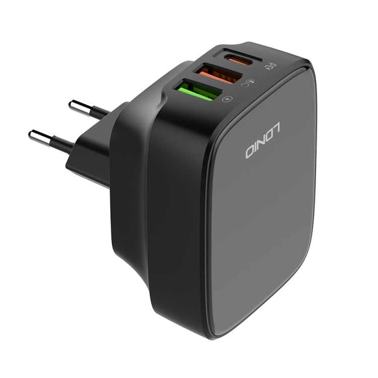 LDNIO Q334 32W Type-C + Dual USB Port Charger with 1m 8 Pin Data Cable, Plug Type:EU Plug