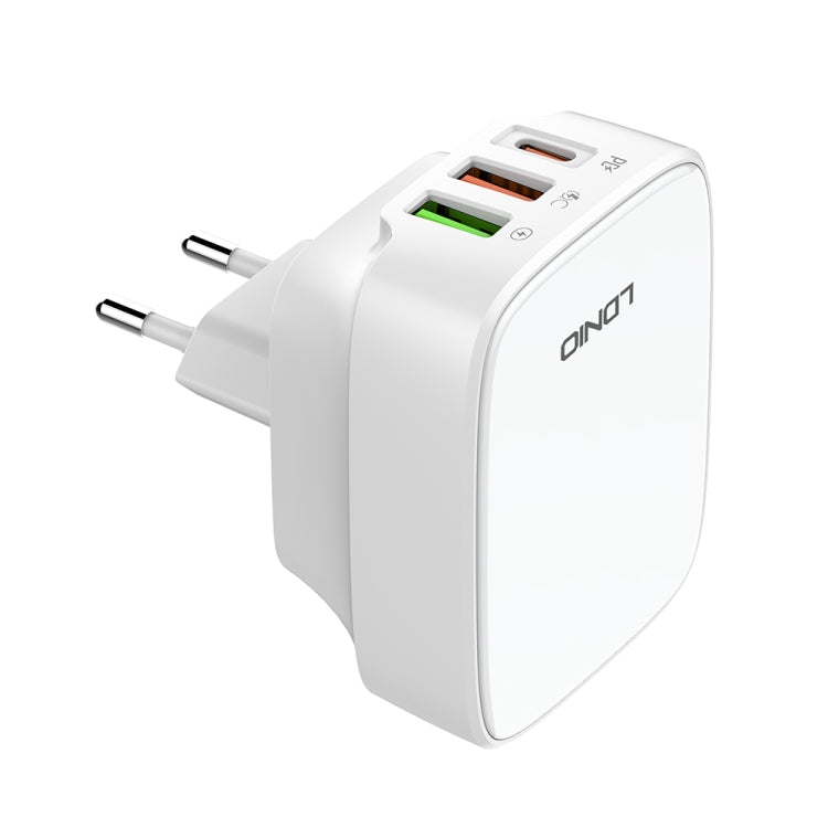 LDNIO Q334 32W Type-C + Dual USB Port Charger with 1m 8 Pin Data Cable, Plug Type:EU Plug