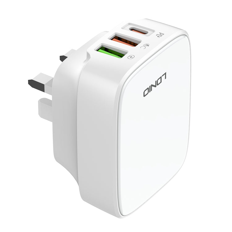 LDNIO Q334 32W Type-C + Dual USB Port Charger with 1m 8 Pin Data Cable, Plug Type:UK Plug