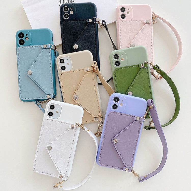 For iPhone 11 Pro Max Solid Color PU + TPU Handheld Protective Case with Wallet & Lanyard