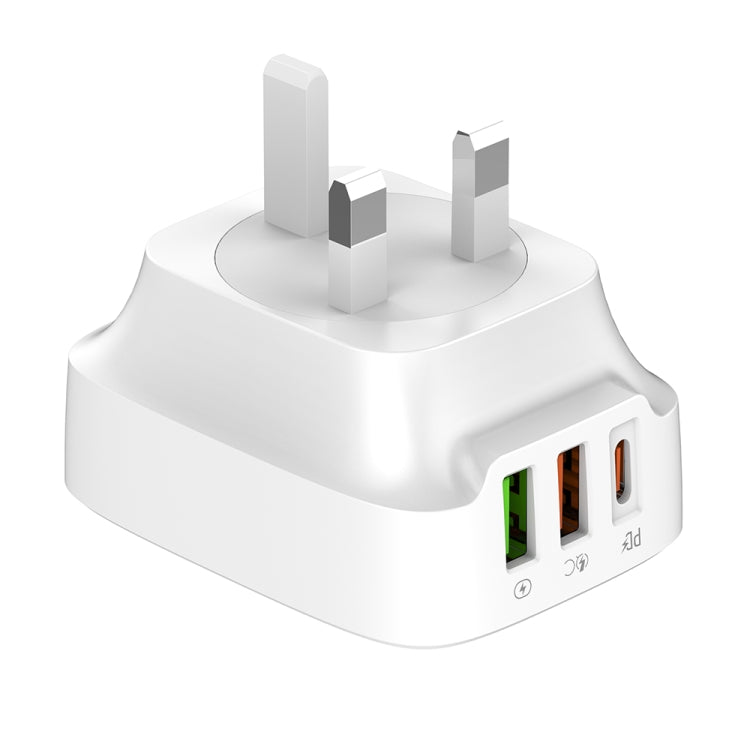 LDNIO Q334 32W Type-C + Dual USB Port Charger with 1m USB-C / Type-C to USB-C / Type-C Data Cable, Plug Type:UK Plug