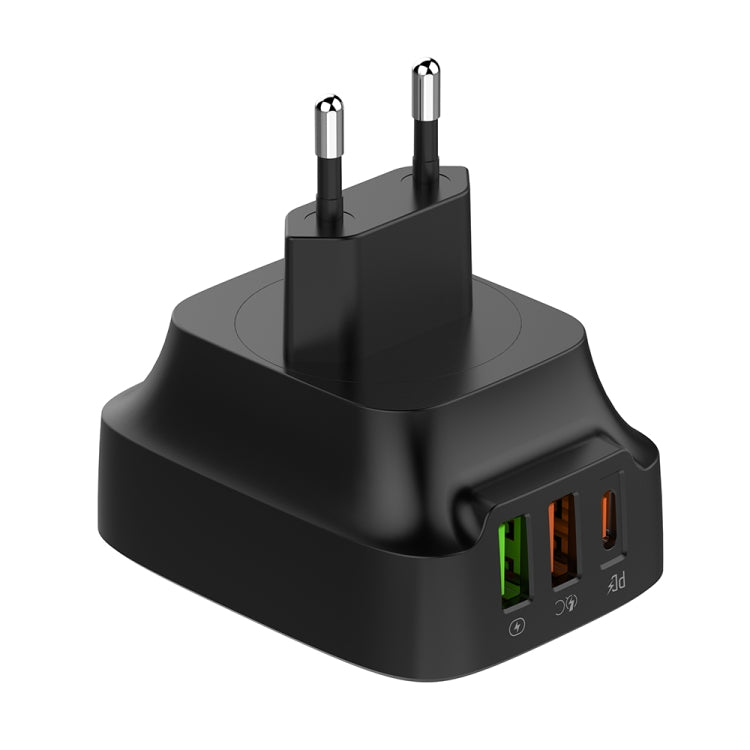 LDNIO Q334 32W Type-C + Dual USB Port Charger with 1m USB-C / Type-C to 8 Pin Data Cable, Plug Type:EU Plug