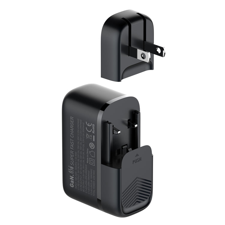 LDNIO Q366 65W USB + Dual Type-C Port Charger with 1m USB-C / Type-C to USB-C / Type-C Data Cable, Plug Type:US Plug - Black