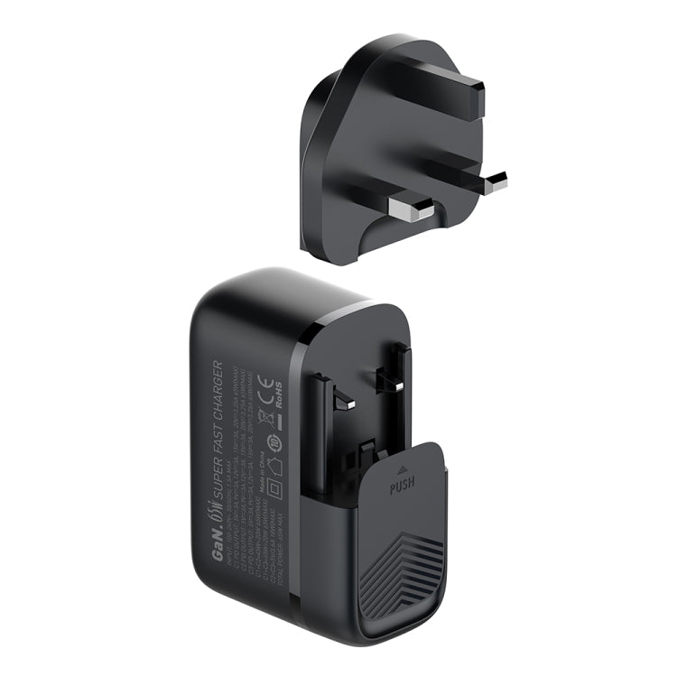 LDNIO Q367 65W GaN 3 x USB-C / Type-C Interface Charger with 1m USB-C / Type-C to USB-C / Type-C Data Cable, Plug Type:UK Plug - Black