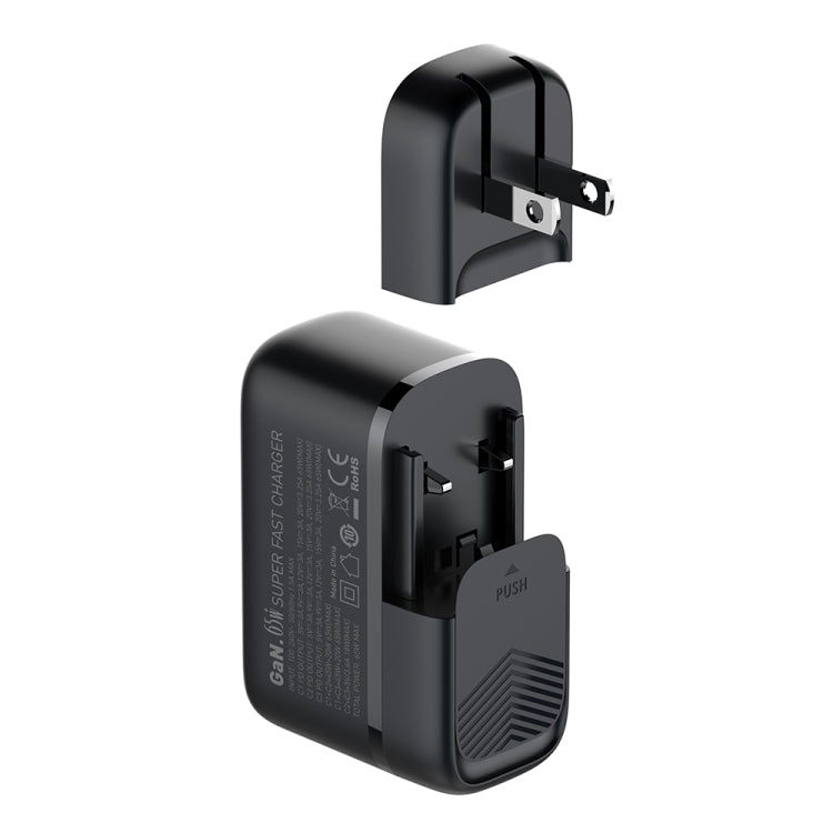 LDNIO Q367 65W GaN 3 x USB-C / Type-C Interface Charger with 1m USB-C / Type-C to USB-C / Type-C Data Cable, Plug Type:US Plug - Black