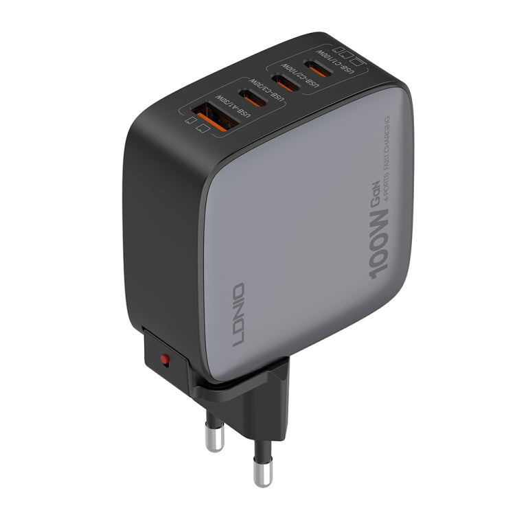 LDNIO Q408 100W GaN USB+3 USB-C / Type-C Interface Charger with 1m 100W USB-C / Type-C to USB-C / Type-C Data Cable, Plug Type:EU Plug