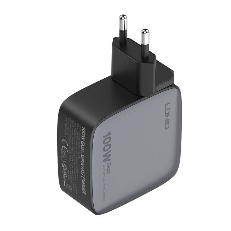 LDNIO Q408 100W GaN USB+3 USB-C / Type-C Interface Charger with 1m 100W USB-C / Type-C to USB-C / Type-C Data Cable, Plug Type:EU Plug